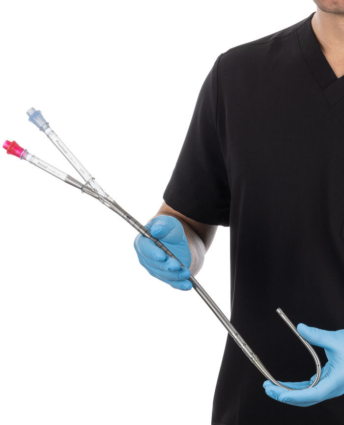 Dual Lumen Cannula being held
